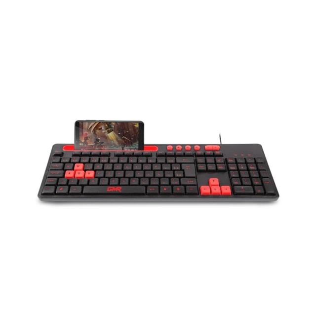 Teclado GK120 com Suporte de Smartphone Preto e Vermelho