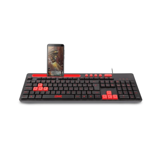 Teclado GK120 com Suporte de Smartphone Preto e Vermelho