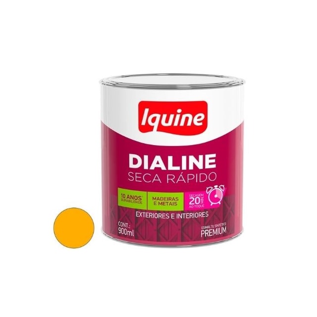 Tinta Esmalte Sintético Brilhante 900ml Dialine Seca Rápido Amrelo - IQUINE