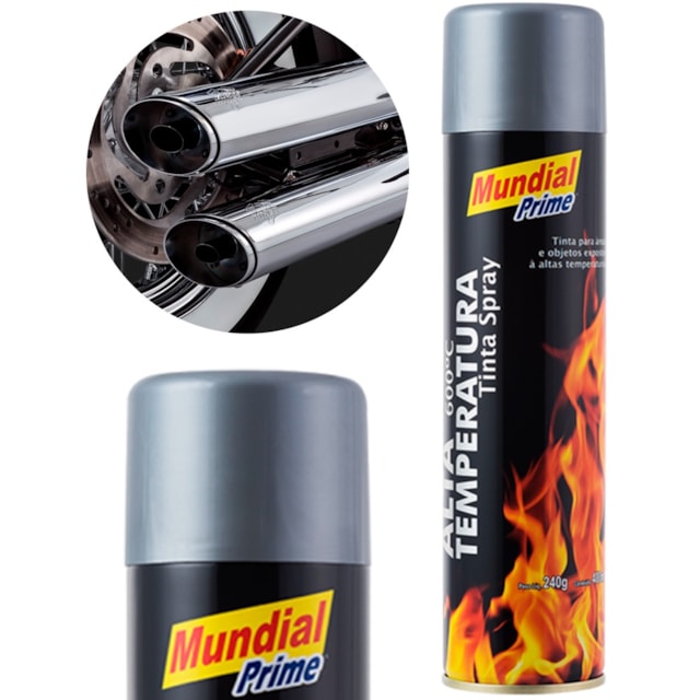 Tinta Spray Alta Temperatura Alumínio 400ml - MUNDIAL Tinta Spray Alta Temperatura Alumínio 400ml - MUNDIAL