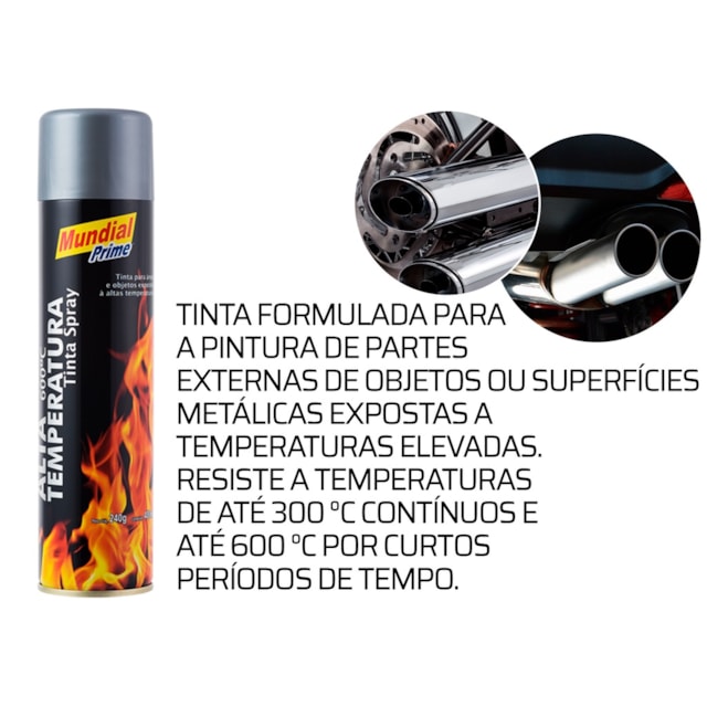 Tinta Spray Alta Temperatura Alumínio 400ml - MUNDIAL Tinta Spray Alta Temperatura Alumínio 400ml - MUNDIAL
