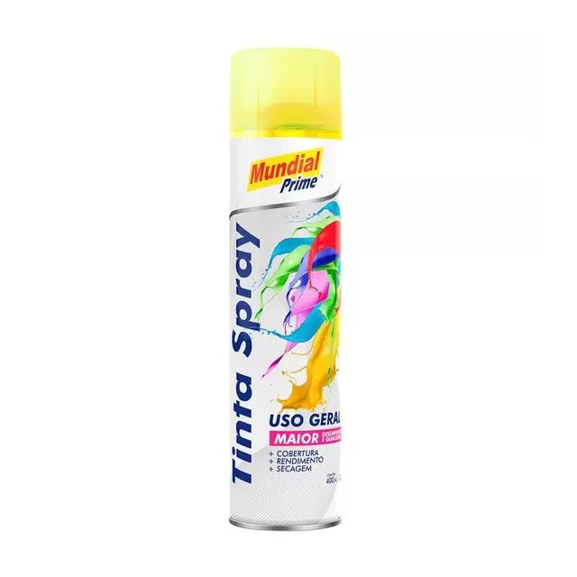 Tinta Spray Luminosa 400ml Amarelo - MUNDIAL Tinta Spray Luminosa 400ml Amarelo - MUNDIAL