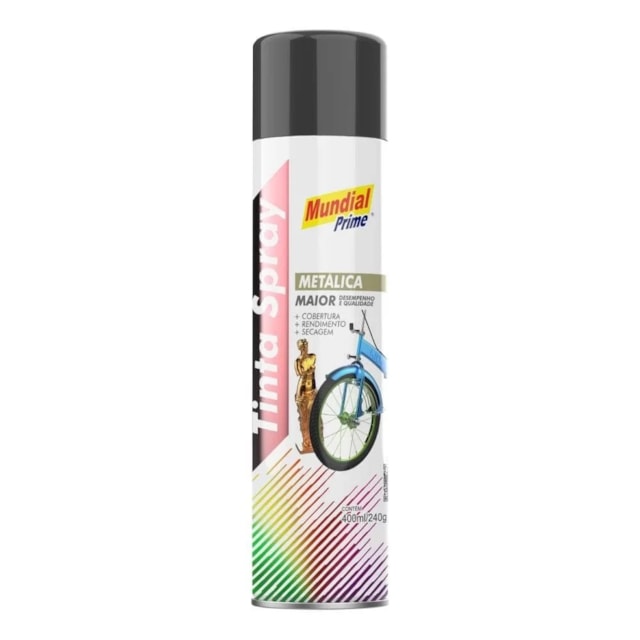 Tinta Spray Metálica Grafite 400ml - MUNDIAL Tinta Spray Metálica Grafite 400ml - MUNDIAL