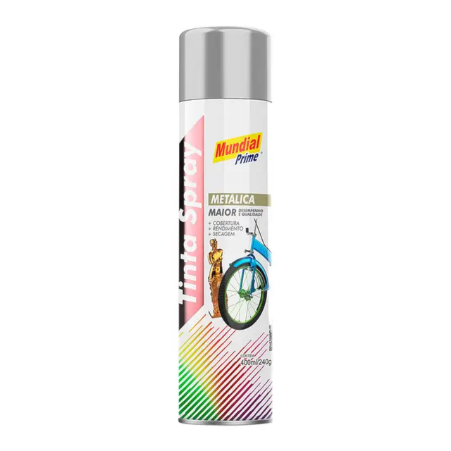 Tinta Spray Metálica Prata 400ml - MUNDIAL Tinta Spray Metálica Prata 400ml - MUNDIAL
