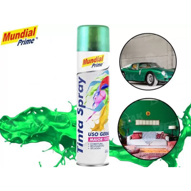 Tinta Spray Metálica Verde 400ml - MUNDIAL Tinta Spray Metálica Verde 400ml - MUNDIAL