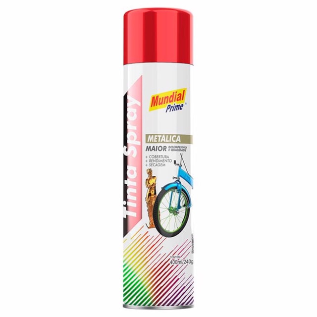 Tinta Spray Metálica Vermelho 400ml - MUNDIAL Tinta Spray Metálica Vermelho 400ml - MUNDIAL