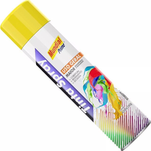 Tinta Spray Uso Geral 400ml Amarelo Bandeira - MUNDIAL Tinta Spray Uso Geral 400ml Amarelo Bandeira - MUNDIAL