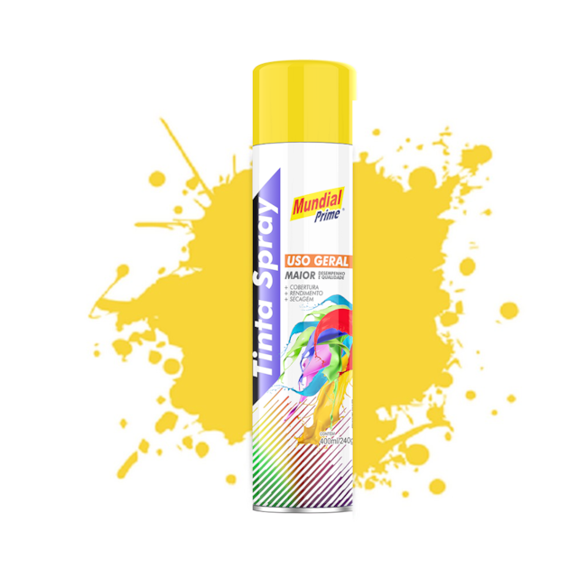Tinta Spray Uso Geral 400ml Amarelo - MUNDIAL Tinta Spray Uso Geral 400ml Amarelo - MUNDIAL