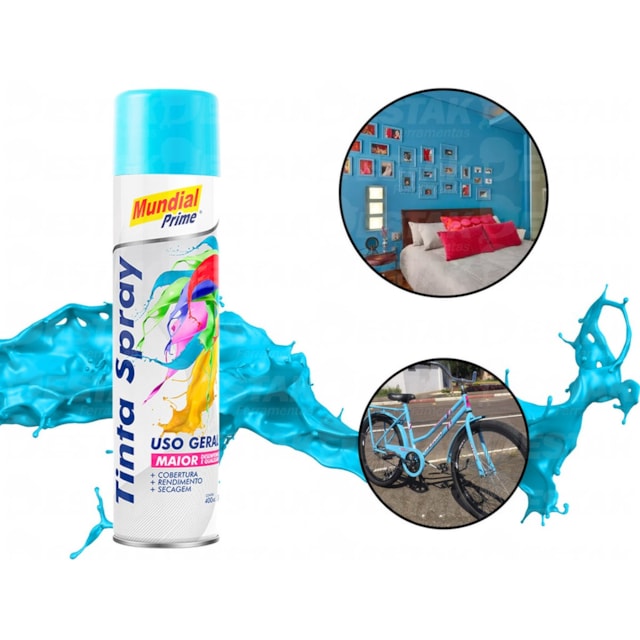 Tinta Spray Uso Geral 400ml Azul Claro - MUNDIAL Tinta Spray Uso Geral 400ml Azul Claro - MUNDIAL