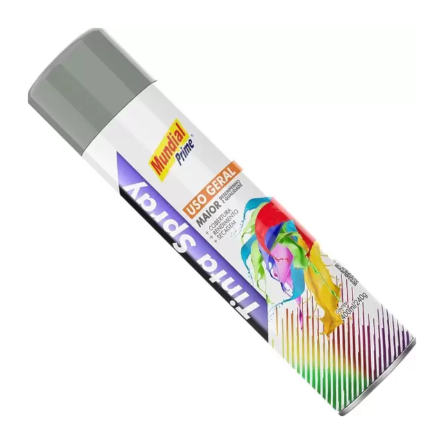 Tinta Spray Uso Geral 400ml Cinza Médio - MUNDIAL Tinta Spray Uso Geral 400ml Cinza Médio - MUNDIAL