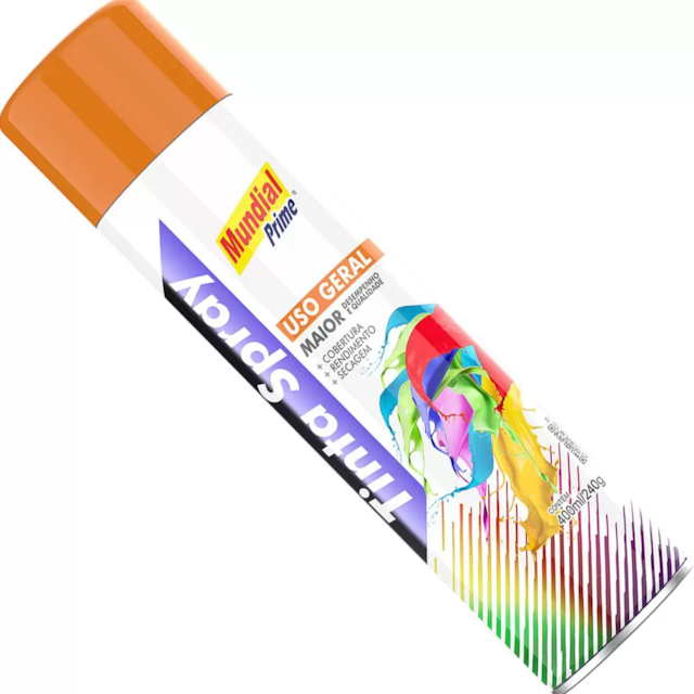 Tinta Spray Uso Geral 400ml Laranja - MUNDIAL Tinta Spray Uso Geral 400ml Laranja - MUNDIAL