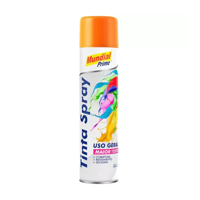Tinta Spray Uso Geral 400ml Laranja - MUNDIAL Tinta Spray Uso Geral 400ml Laranja - MUNDIAL