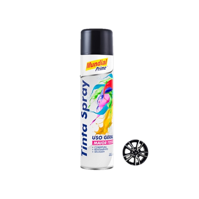 Tinta Spray Uso Geral 400ml Preto Semi Brilho - MUNDIAL