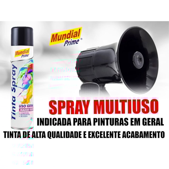 Tinta Spray Uso Geral 400ml Preto Semi Brilho - MUNDIAL Tinta Spray Uso Geral 400ml Preto Semi Brilho - MUNDIAL