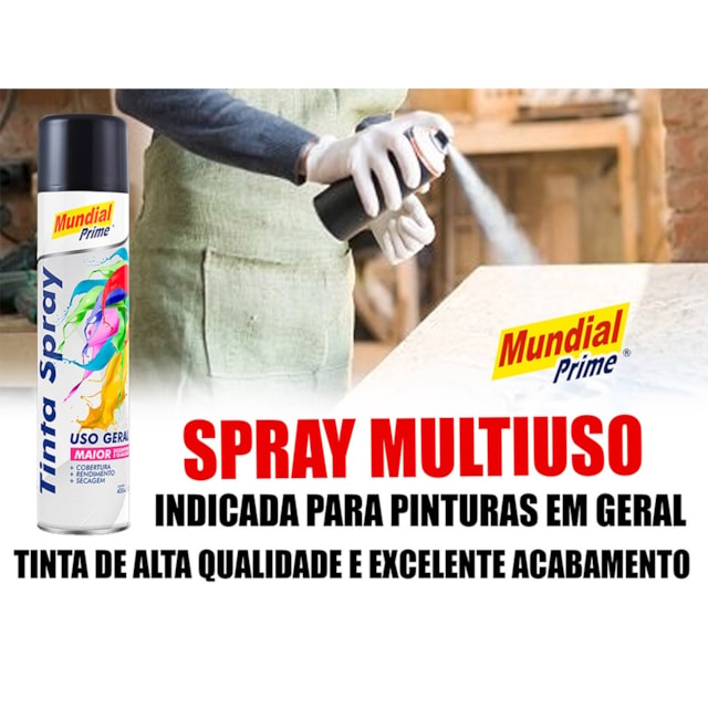 Tinta Spray Uso Geral 400ml Preto Semi Brilho - MUNDIAL