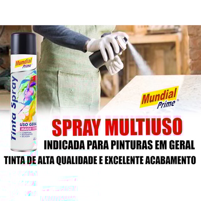 Tinta Spray Uso Geral 400ml Preto Semi Brilho - MUNDIAL Tinta Spray Uso Geral 400ml Preto Semi Brilho - MUNDIAL