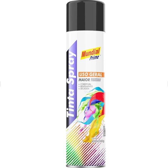 Tinta Spray Uso Geral 400ml Preto Semi Brilho - MUNDIAL