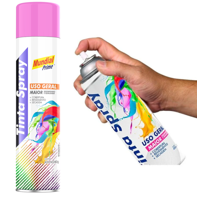Tinta Spray Uso Geral 400ml Rosa - MUNDIAL Tinta Spray Uso Geral 400ml Rosa - MUNDIAL