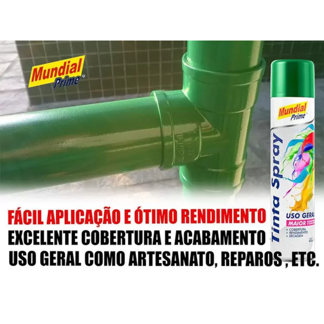 Tinta Spray Uso Geral 400ml Verde Bandeira - MUNDIAL Tinta Spray Uso Geral 400ml Verde Bandeira - MUNDIAL