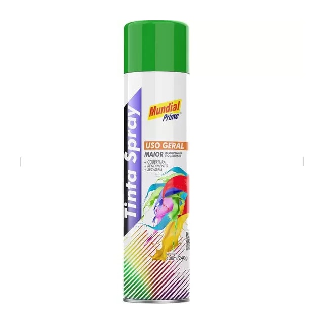 Tinta Spray Uso Geral 400ml Verde Bandeira - MUNDIAL Tinta Spray Uso Geral 400ml Verde Bandeira - MUNDIAL
