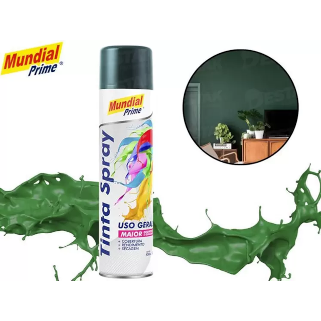 Tinta Spray Uso Geral 400ml Verde Escuro - MUNDIAL Tinta Spray Uso Geral 400ml Verde Escuro - MUNDIAL