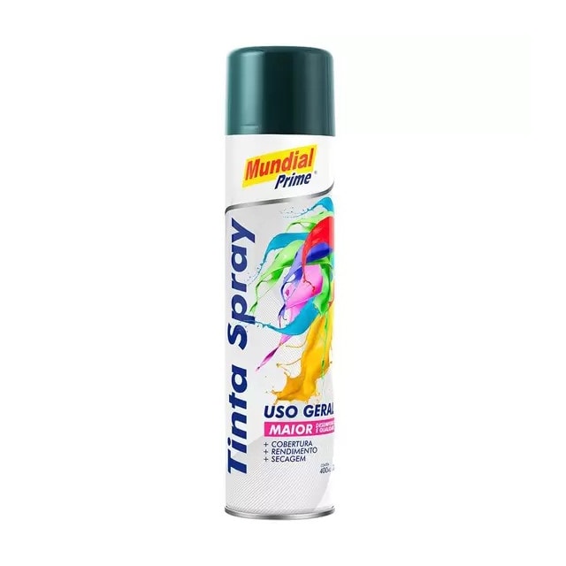 Tinta Spray Uso Geral 400ml Verde Escuro - MUNDIAL Tinta Spray Uso Geral 400ml Verde Escuro - MUNDIAL