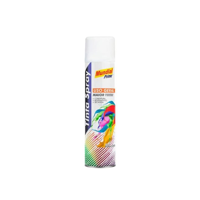 Tinta Spray Uso Geral Branco Fosco 400ml - MUNDIAL PRIME