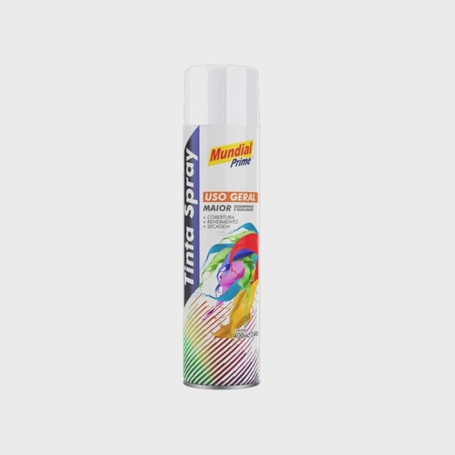 Tinta Spray Uso Geral Branco Semi Brilhante 400ml - Mundial 