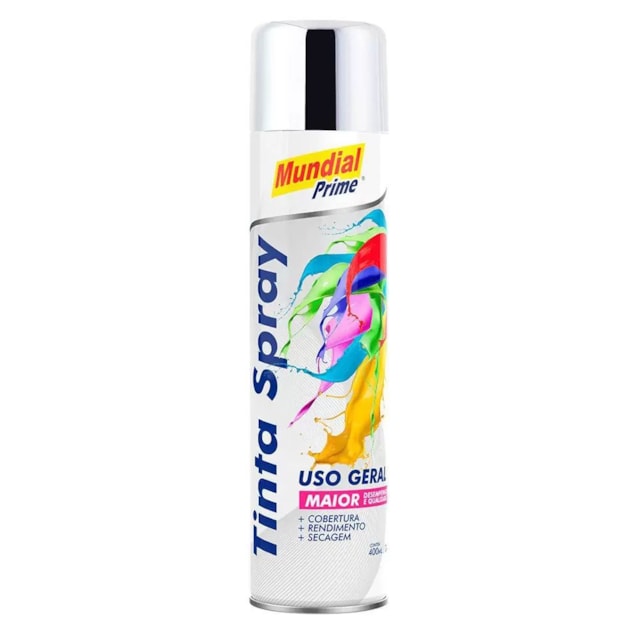 Tinta Spray Uso Geral Metálica Cromada 400ml - MUNDIAL PRIME