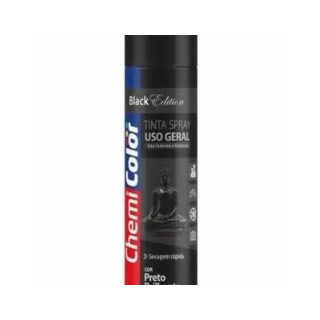 Tinta Spray Uso Geral Preto Brilhante 400ml - Chemicolor
