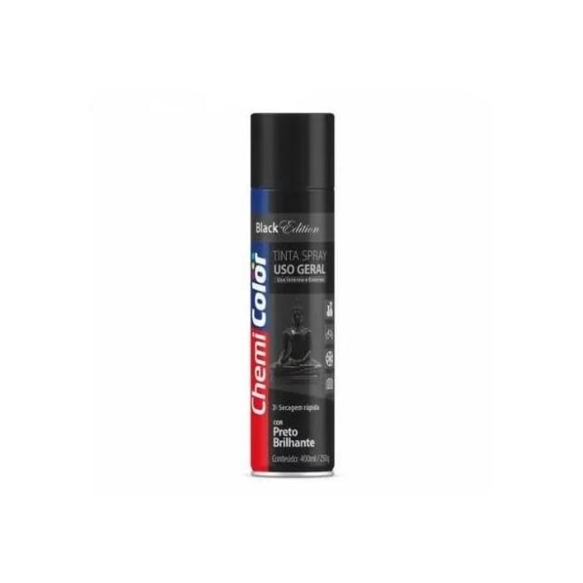Tinta Spray Uso Geral Preto Brilhante 400ml - Chemicolor