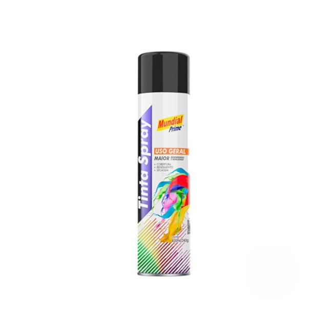 Tinta Spray Uso Geral Preto Brilhante 400ml - MUNDIAL PRIME Tinta Spray Uso Geral Preto Brilhante 400ml - MUNDIAL PRIME