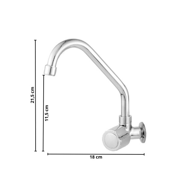 Torneira para Cozinha Alta Bica Móvel C-40 1/4" volta 1/2" Cromada Dn15 - Delta Metais