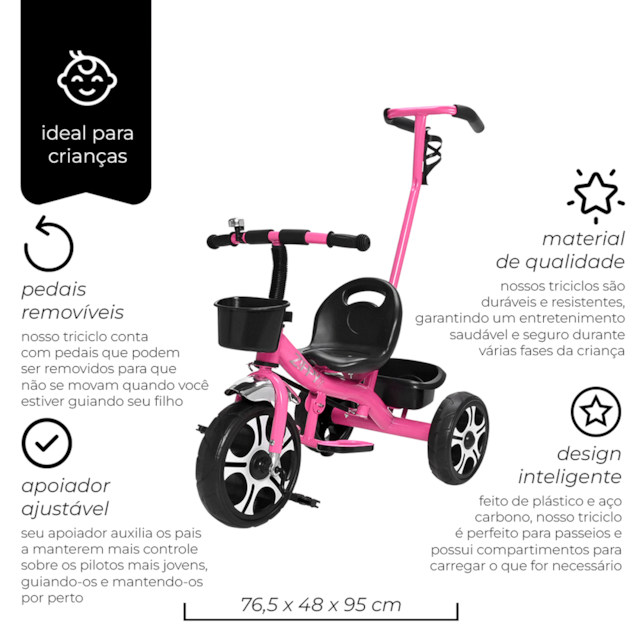 Triciclo com Apoiador Zippy Toys Rosa Triciclo com Apoiador Zippy Toys Rosa