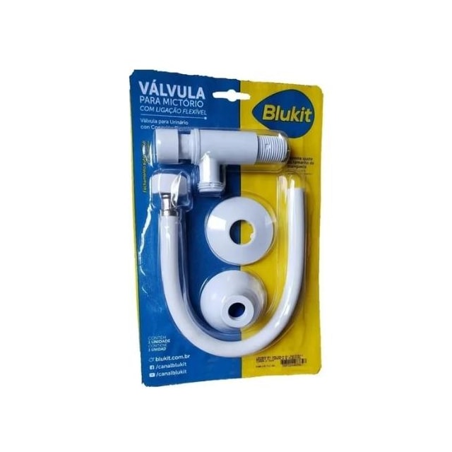 Válvula para Mictório com Canopla e Flexível 30cm Branca - BLUKIT Válvula para Mictório com Canopla e Flexível 30cm Branca - BLUKIT