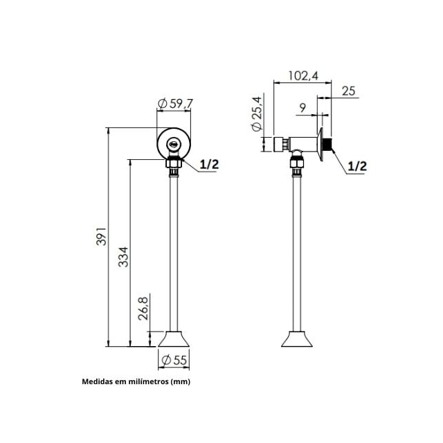 Válvula para Mictório com Canopla e Flexível 30cm Branca - BLUKIT