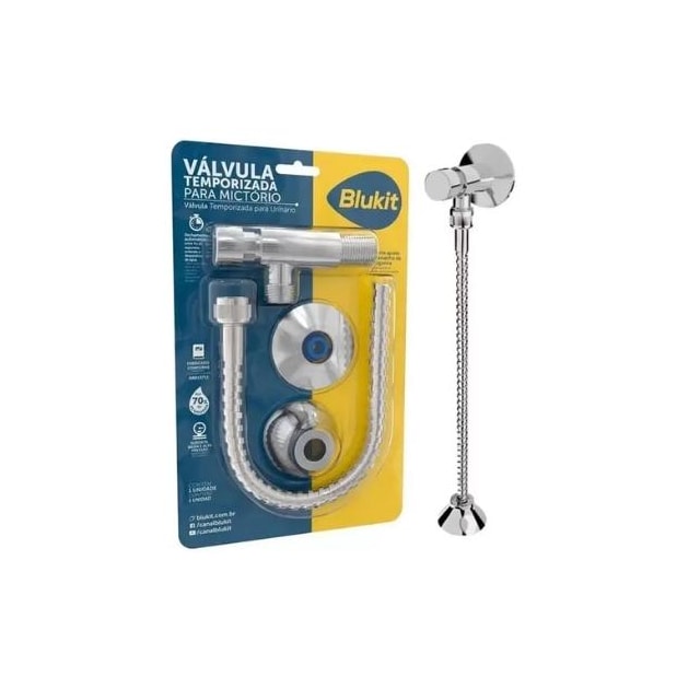 Válvula para Mictório com Canopla e Flexível 30cm Cromada - BLUKIT Válvula para Mictório com Canopla e Flexível 30cm Cromada - BLUKIT