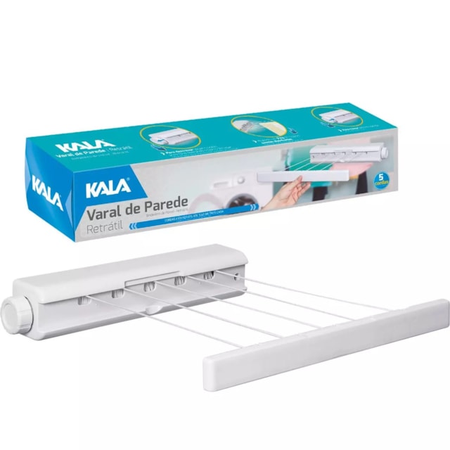 Varal de Parede 5 Cordas Retrátil com 18m - Kala Varal de Parede 5 Cordas Retrátil com 18m - Kala