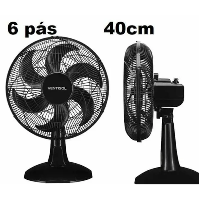 Ventilador de Mesa 6 Pás 40cm 220V Preto - VENTISOL