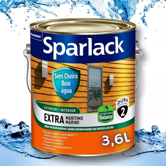 Verniz Sparlack Extra Marítimo Balance Acetinado 3,6 Litros a Base de Água - CORAL Verniz Sparlack Extra Marítimo Balance Acetinado 3,6 Litros a Base de Água - CORAL