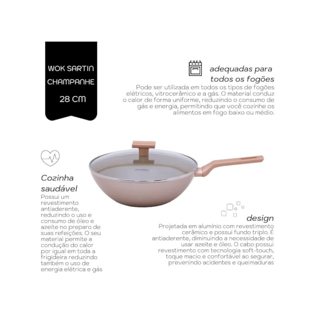 Wok Linha Sartin Champanhe 28cm Mimo Style